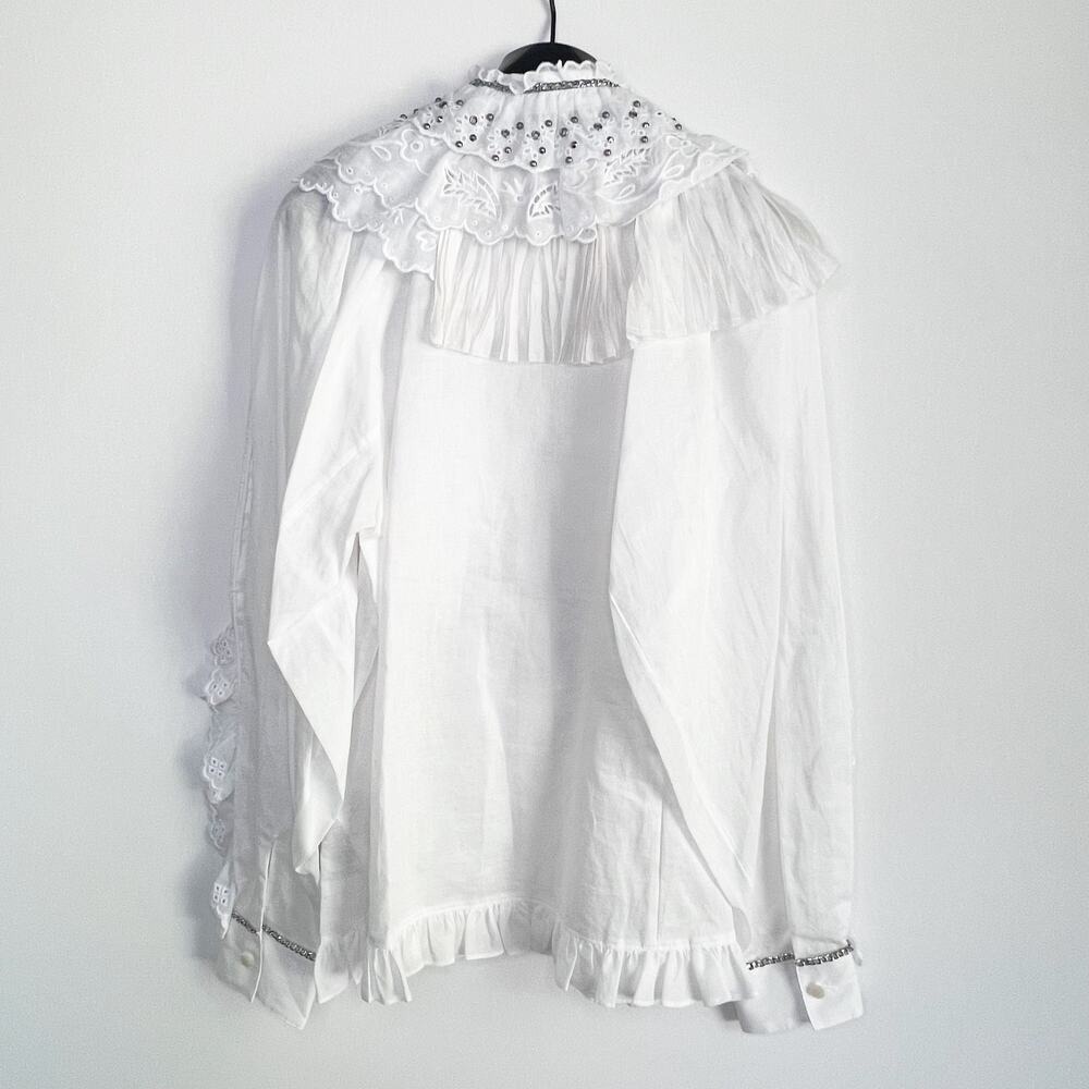 Coach 1941 NWT 2018 Runway White Prairie Ruffle Blouse Eyelet Trim Women's 4 - Picture 9 of 13